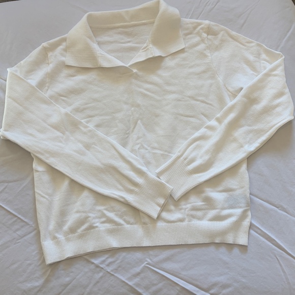 Shein White Collared Long Sleeve Polo Small - Picture 3 of 5